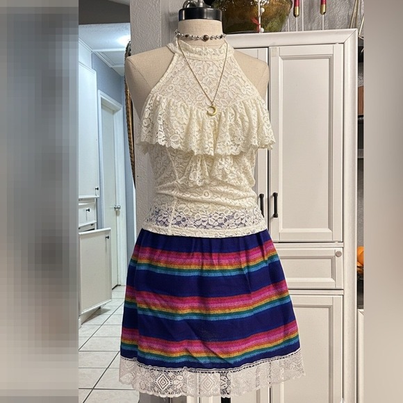 Mexican Mini Skirt Vibrant Striped Boho Summer Spring Feista Cinco De Mayo small - Picture 7 of 8